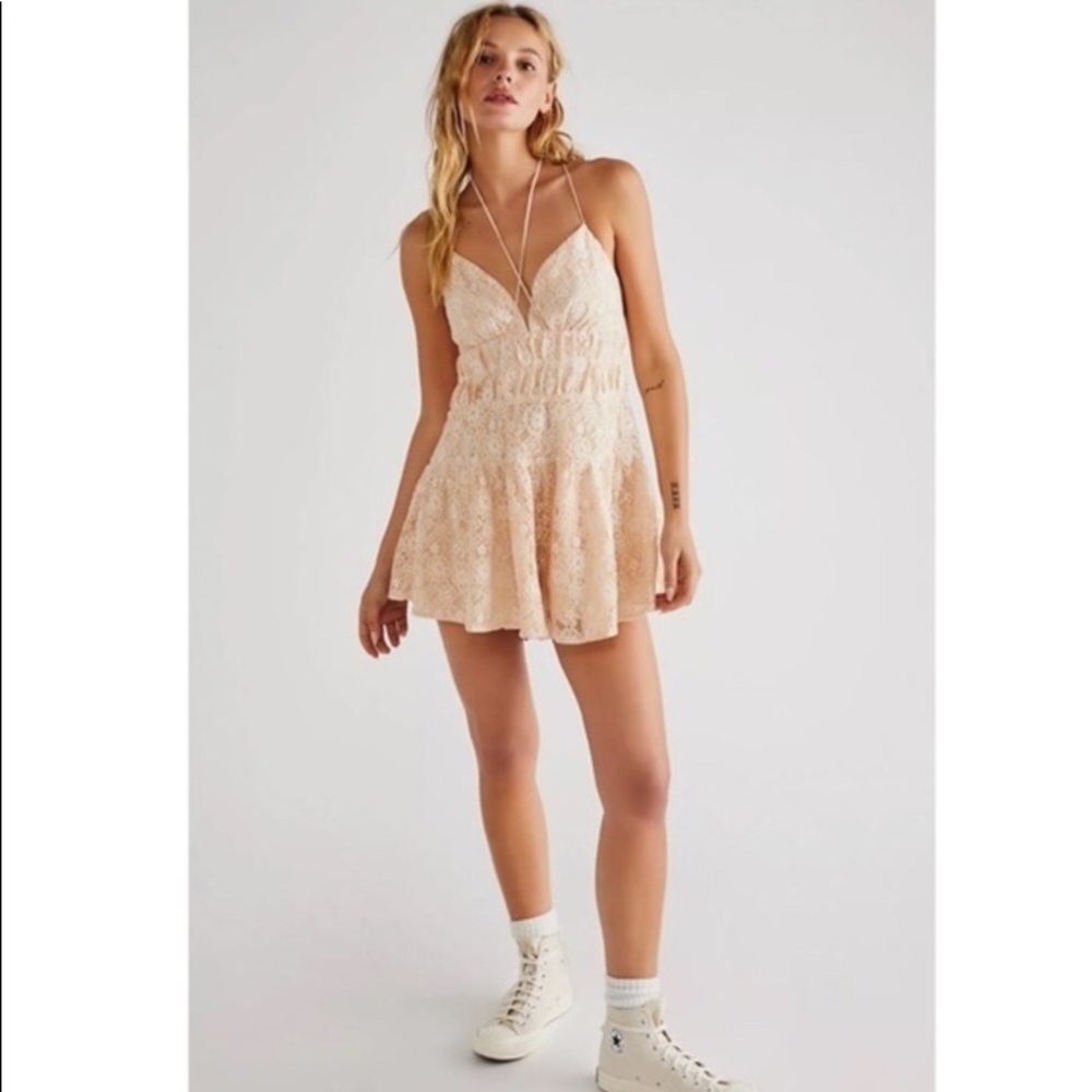 Free People Beige Lace Romper